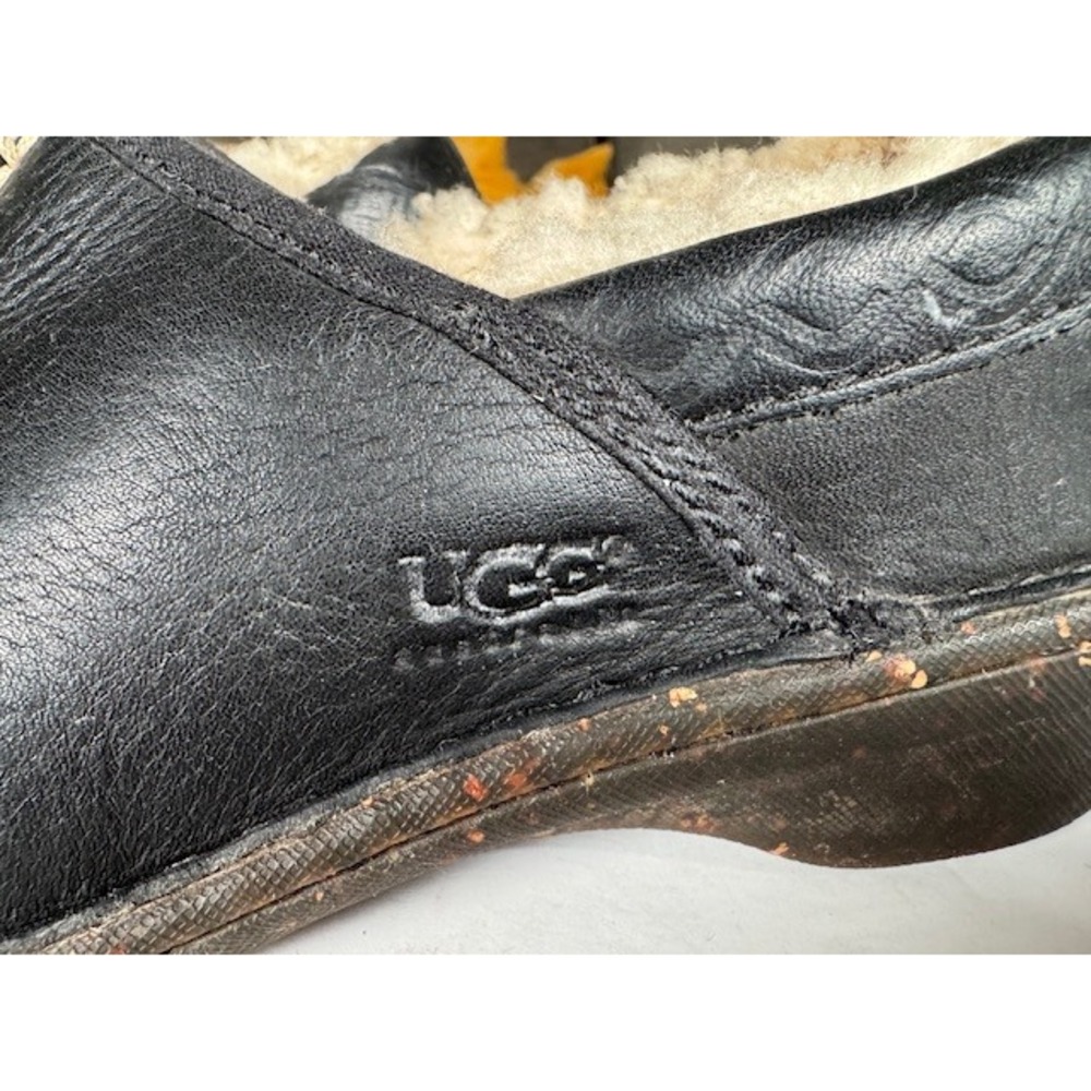 Ugg Black Leather Shearling Lined Clogs Mule Shoe… - image 7